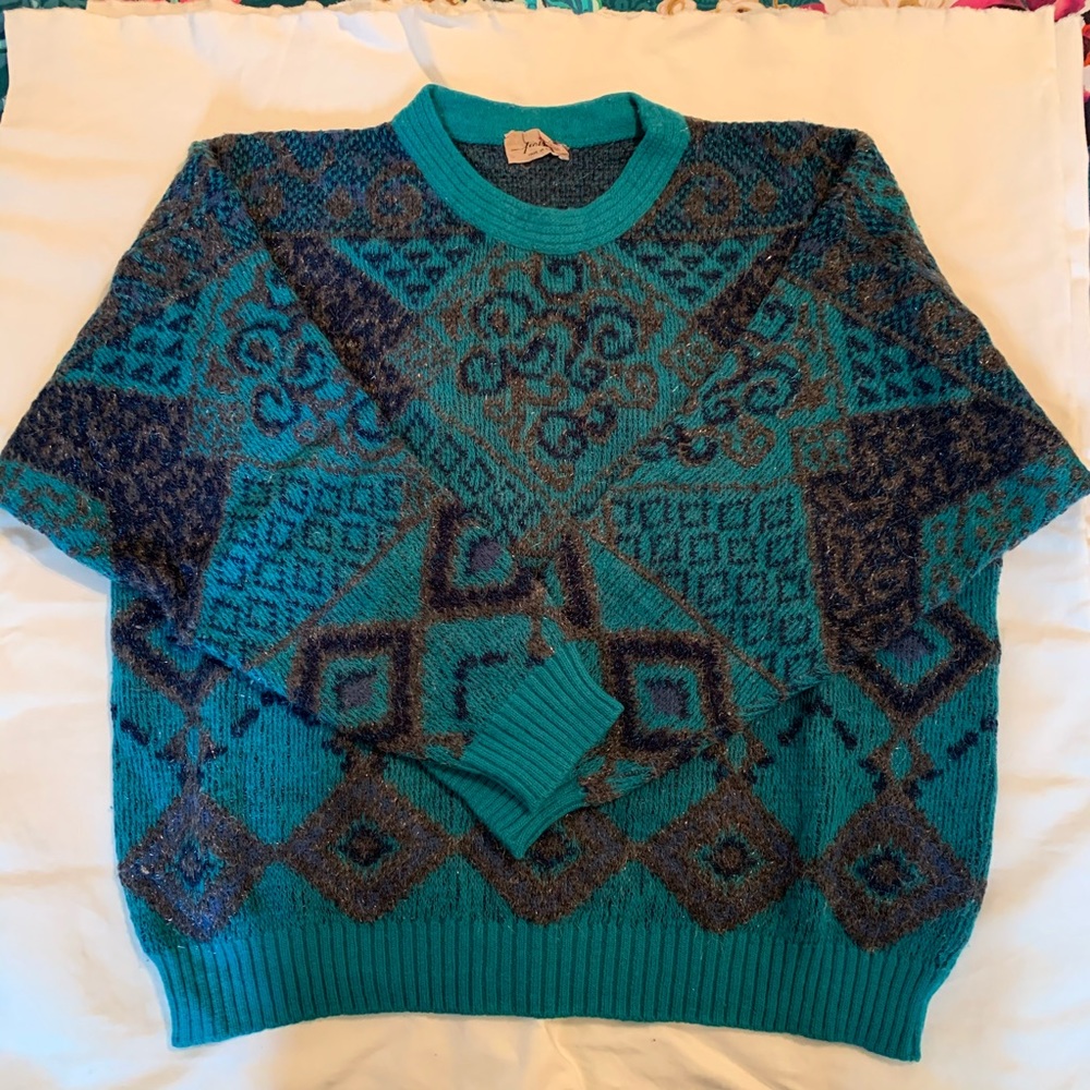 Vintage turquoise and dark gray sweater.